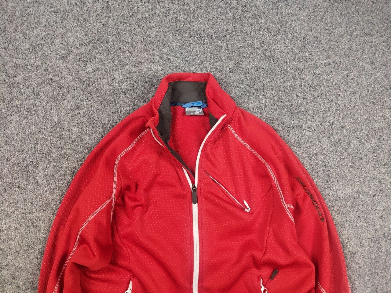 Pile rosso vintage Salomon Acti logo zip manica lunga