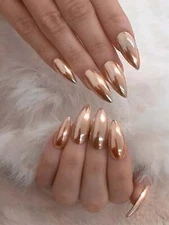 24pcs Almond Rose Gold Mirror Metallic Fake Nail False Nails Press On