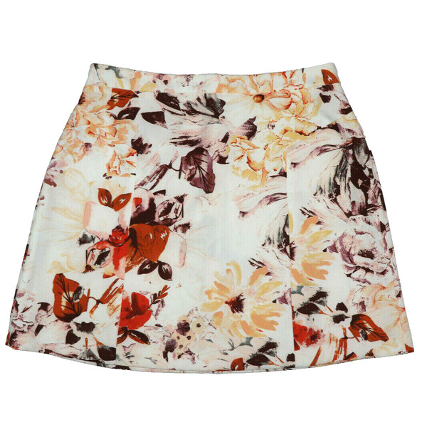ZARA Size L Mini A-Line Skirt Floral Apricot Peach Stretch Autumn Fall Zip Retro