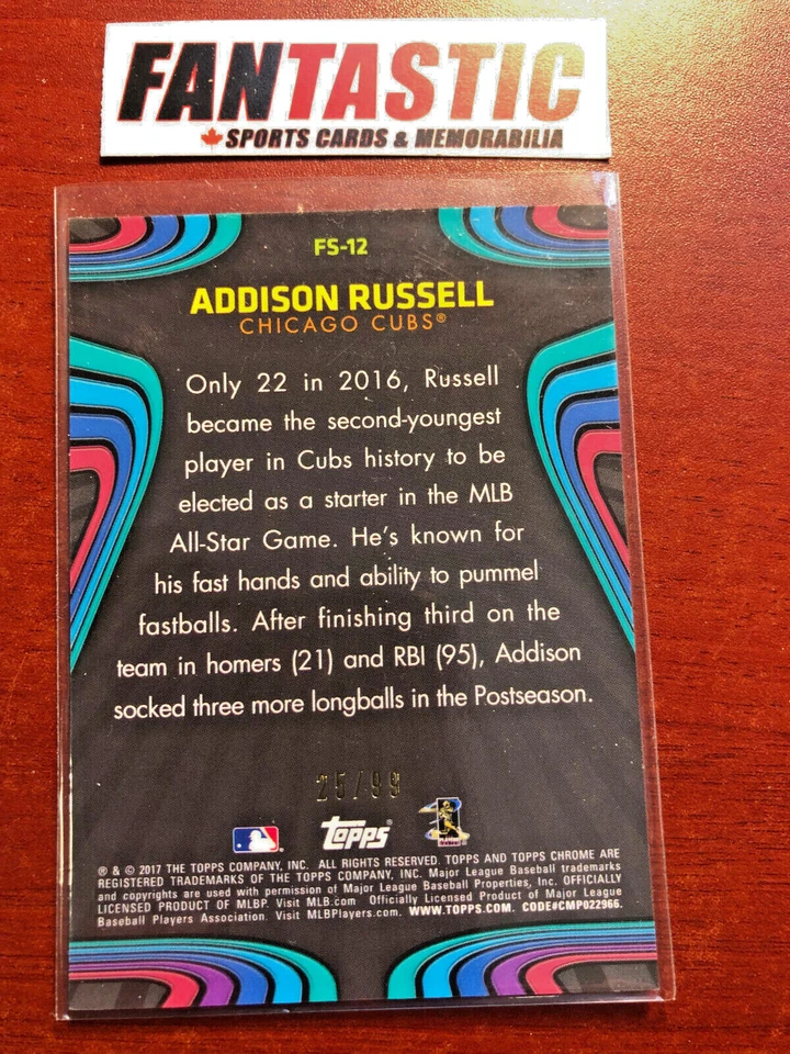 2017 Topps Chrome GREEN Refractor /99 Future Stars FS-12 Addison Russell - Image 2 of 2