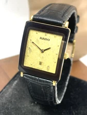 Rado Women's Watch 160.0381.3 Diastar Swiss Quartz Gold Black Leather Tank 24mm
