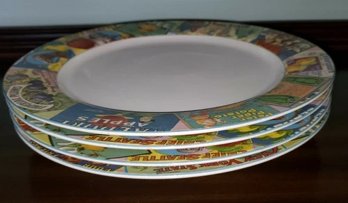 4 Sakura Oneida Casual Dining Tabletrendz VINTAGE LABELS Dinner Plates 10 7/8”