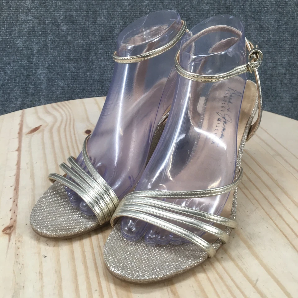 Sandalias Badgley Mischka para mujer 8 brillantes correa al tobillo cuña punta abierta plateadas Foto 3 de 4