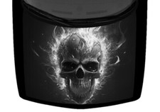 Ghost Fiery Fire Skull Face Black Eyes Hood Wrap Vinyl Decal Graphic Truck Car