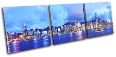 Hong Kong Skyline Night Asia Asian City TREBLE Leinwand Kunst Bild drucken