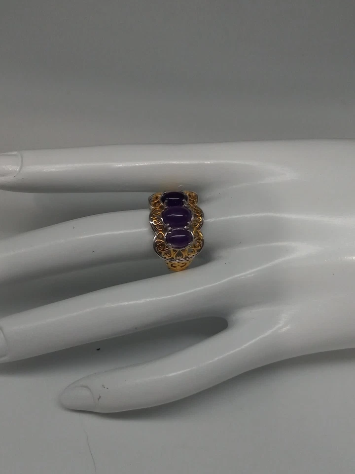 Anillo Electroplaca Oro Acero Inoxidable Marca KARIS Amatista Genuina Talla 7 Foto 2 de 4