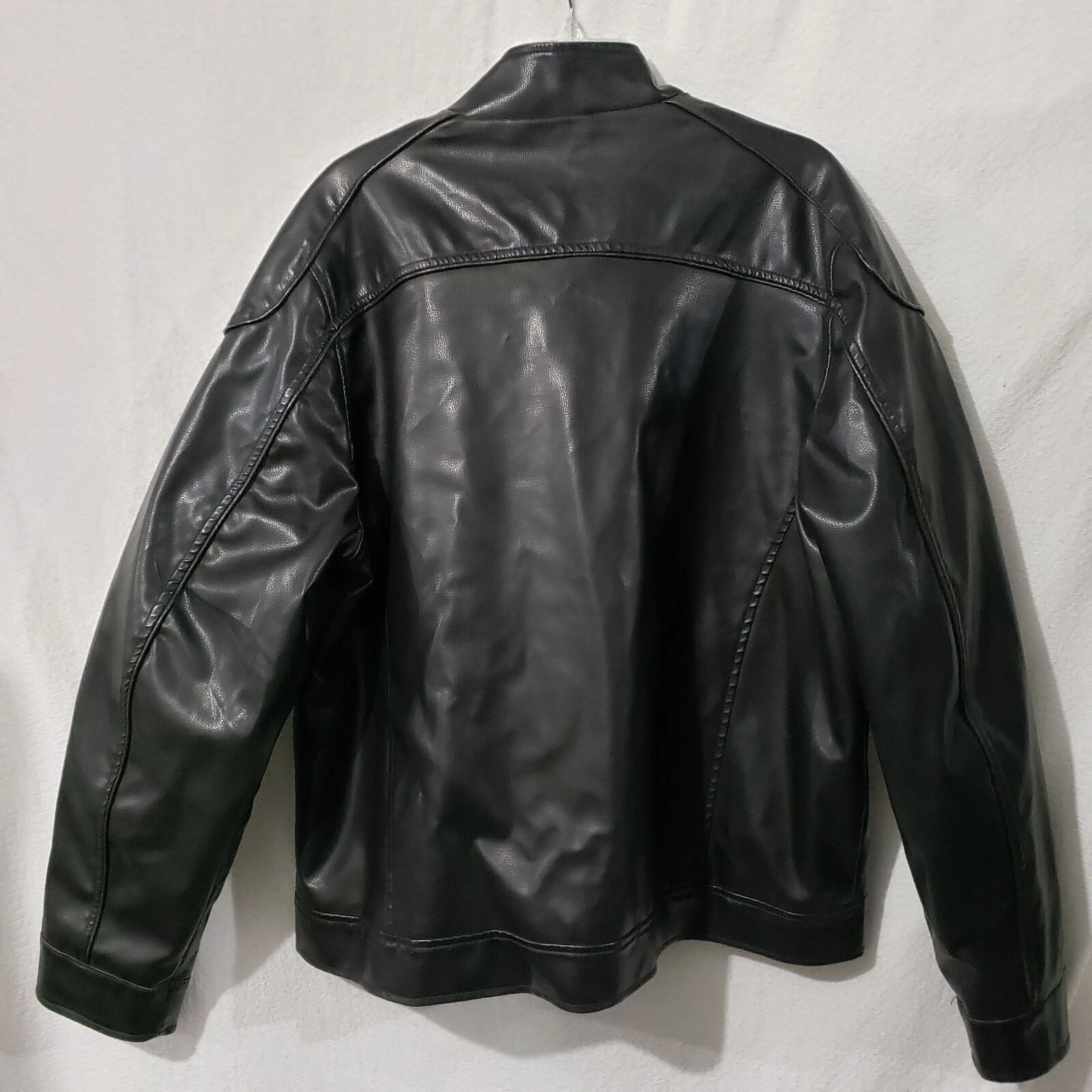 Decoded Black Vegan Leather Men's Coat Jacket Lined Biker style XL - product detail image 7