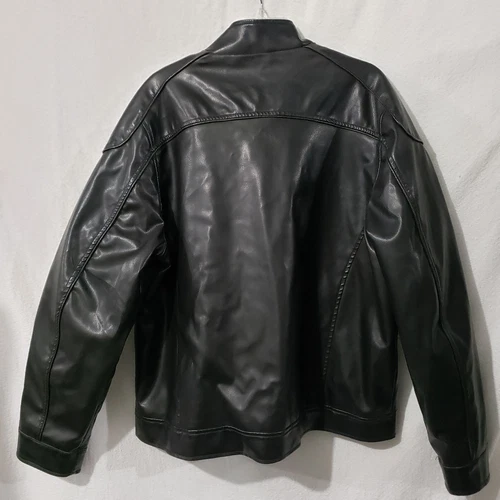 Decoded Black Vegan Leather Men's  Coat Jacket Lined Biker style XL image 7