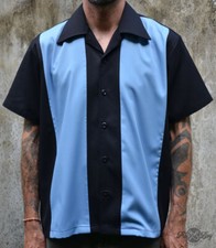 Classic Vintage button up black Bowling Shirt Gabardine Hemd lounge Rockabilly