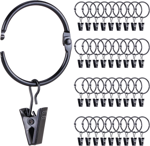 36 Pack Openable Metal Curtain Rings with Clips, Fits up to 1 Inch Rod,