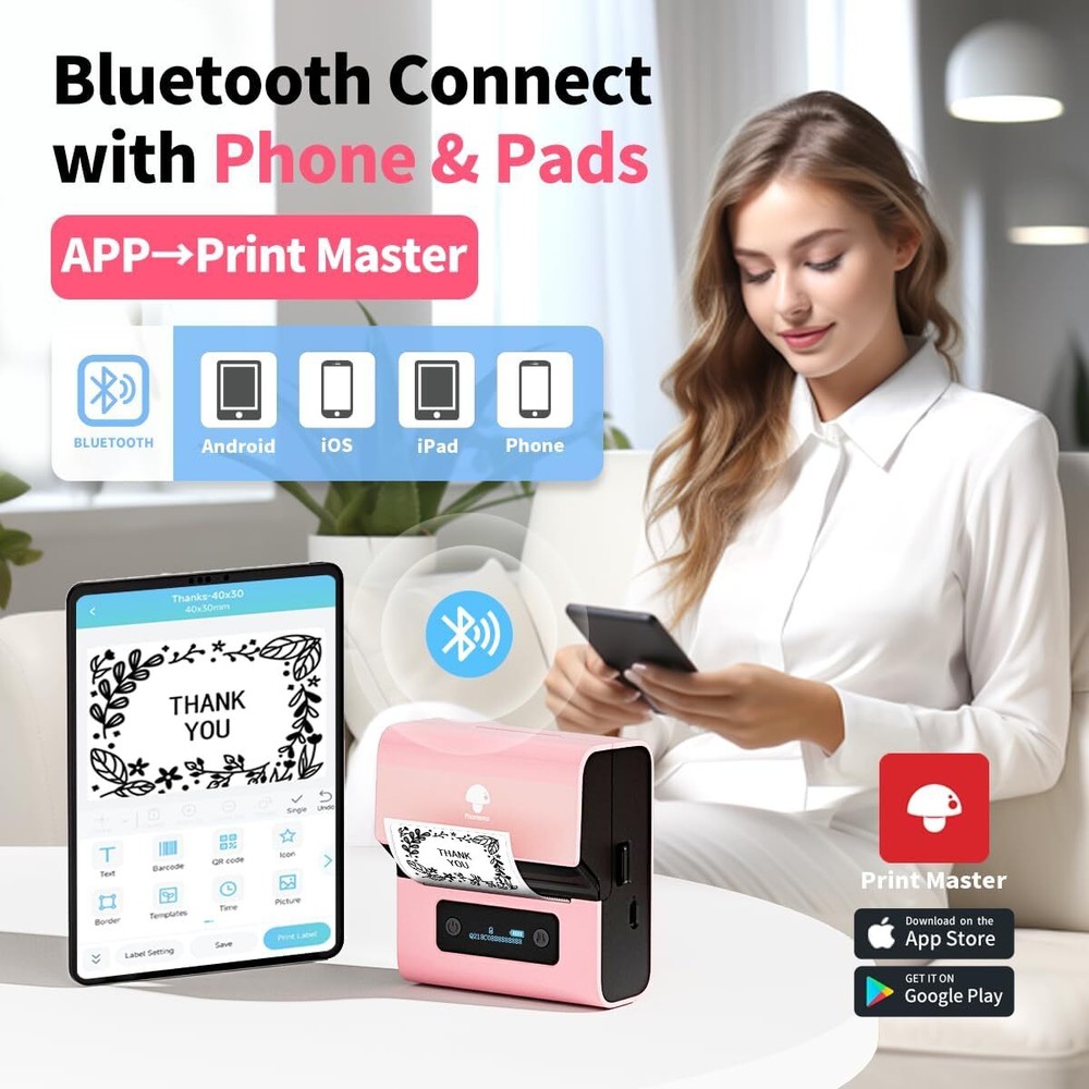 M221 Bluetooth Label Maker Machine with 3pcs Thermal Labels 3 Inch B