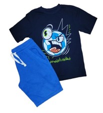 10-12 Boys Summer Shorts Set Blue Cotton Shorts  Crewneck T-shirt Set