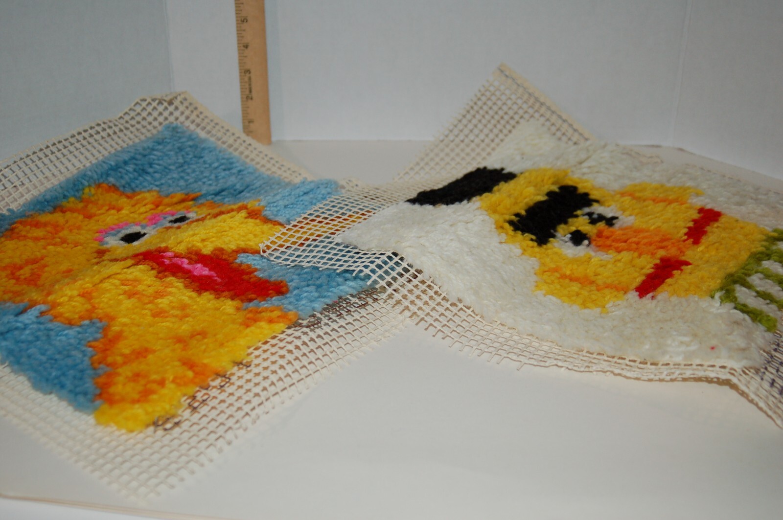 Vintage Sesame Street Completed Rug Latch Hook Pillow top Wall Hanging Big Bird