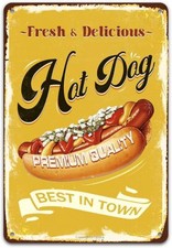 Hot Dogs Tin Metal Signs Home D cor 8x12 Hot Dogs Best in Town, Fast Food Retro