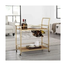 FirsTime & Co. Francesca Bar Cart, 32"H x 15"W x 12.25"D, Gold Gold & Brown