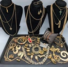 Vtg Mod Gold Tone Costume Jewelry lot Clip On Pierced Earrings Necklaces Signed