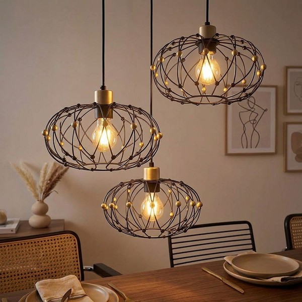HäNgelampe Pendelleuchte Esstischlampe Schwarz Gold Verstellbar LED H 150 Cm-image