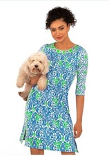 NEW Gretchen Scott Bateau Breeze East India Dress M Blue Green Catalina Cloth