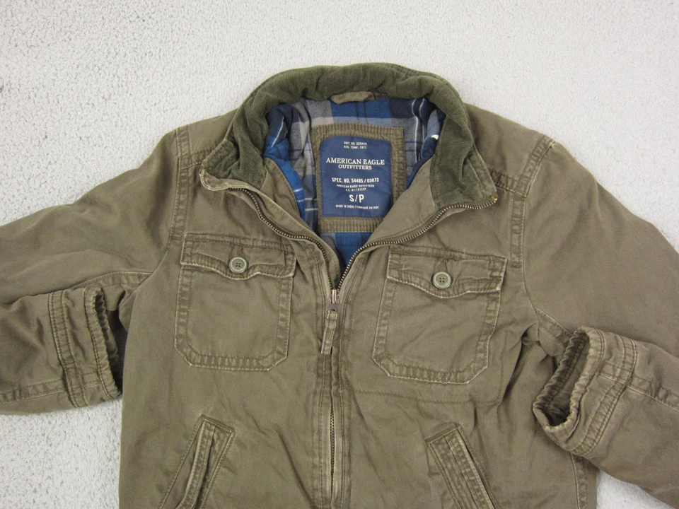 American Eagle 夹克男式小号绿色实用野战编舞谷仓拉链军用 — 第 2/4 张图片