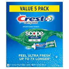 Crest Complete + Scope Outlast Ultra Toothpaste (6.3 oz., 5 pk) Free Shipping 0.63 per gallon