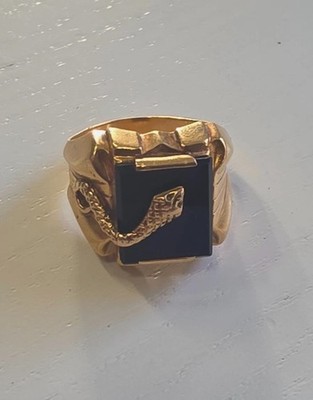 750 Gold Herrenring massiv Onyx Siegelring 18K Vintage schwarz Ring 10g