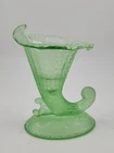 Vintage Fenton? Green Glass Cornucopia Candlestick Holder GUC