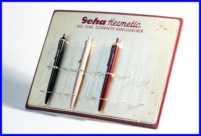 GEHA Hermetic PROMOTIONAL-DISPLAY with Three Different Geha Ballpoint Pens