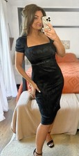 Nine West Size 6 Black Brocade Cap sleeve Belted Midi Dress