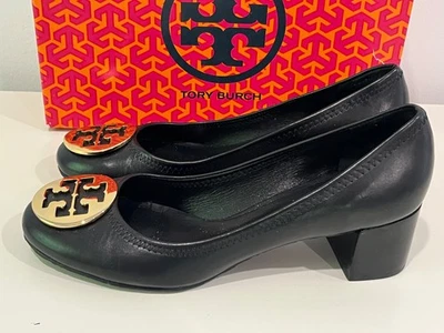 NEW Tory Burch AMY Solid Heel Pump Black Leather Block Heel US 8.5 wReceipt $250 - Image 1 of 4