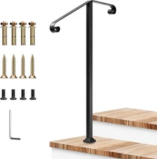 Outdoor Handrail for 1-2 Steps Black Wrought Iron Stair Railing 39" Tall