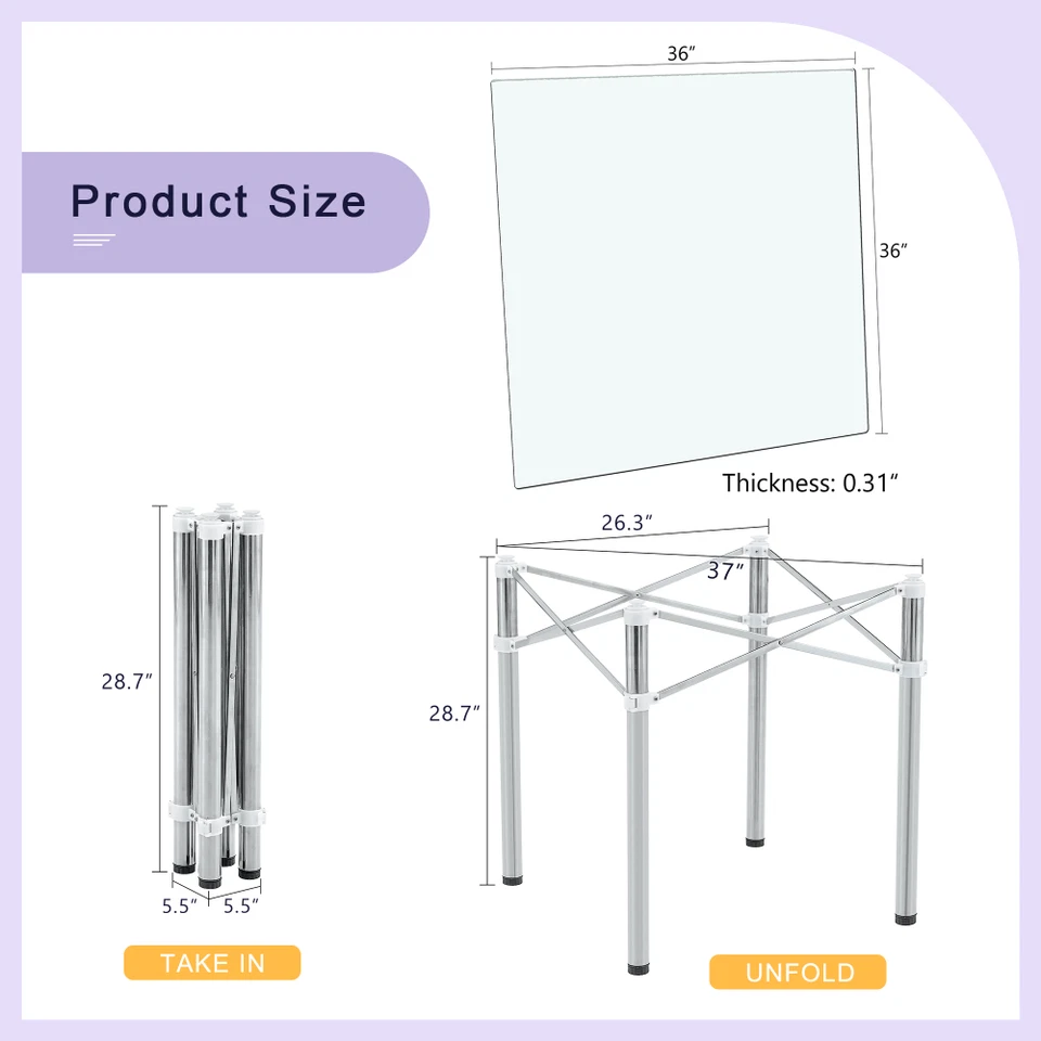 Elegant Expandable Square Glass Table 36inClear Tempered Glass Silver Metal Legs - Image 3 of 4