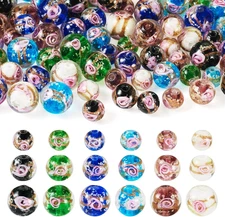 72Pcs Luminous Gold Sand Lampwork Beads Handmade Flower round Glass Beads Glow i