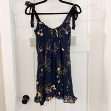 Reformation Christie Mini Dress Navy Floral Tie Ruffle Hem 2 Coquette Whimsy
