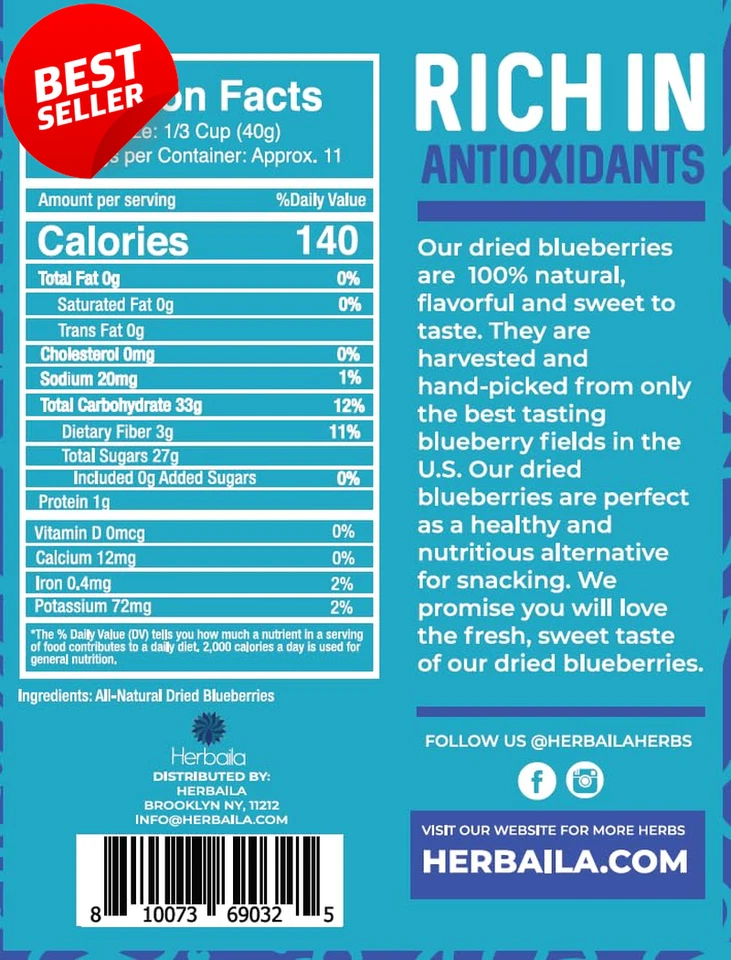 Arándanos secos enteros sin azúcar agregada 16 OZ deshidratados a granel sin OGM EE. UU. Foto 2 de 4
