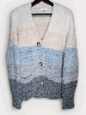 John Paul Richard Cardigan Sweater Eyelash Stripe Fuzzy Soft Womens Large