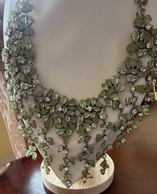 Large Statement Mint Green Crystal Teardrop Prong Set Statement Bib Necklace