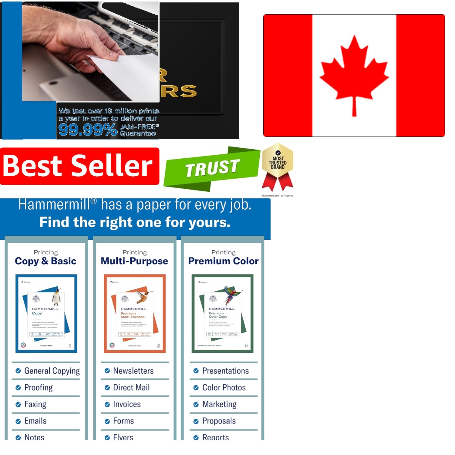 High Brightness 20 lb Printer Paper, 5 Reams, 92 Brightness - Jam-Free Guarantee