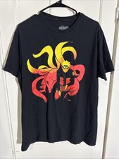 Camiseta Naruto Kurama Para Hombre Negra Gráfica Ondulada Junction Talla Grande 2002 De Colección