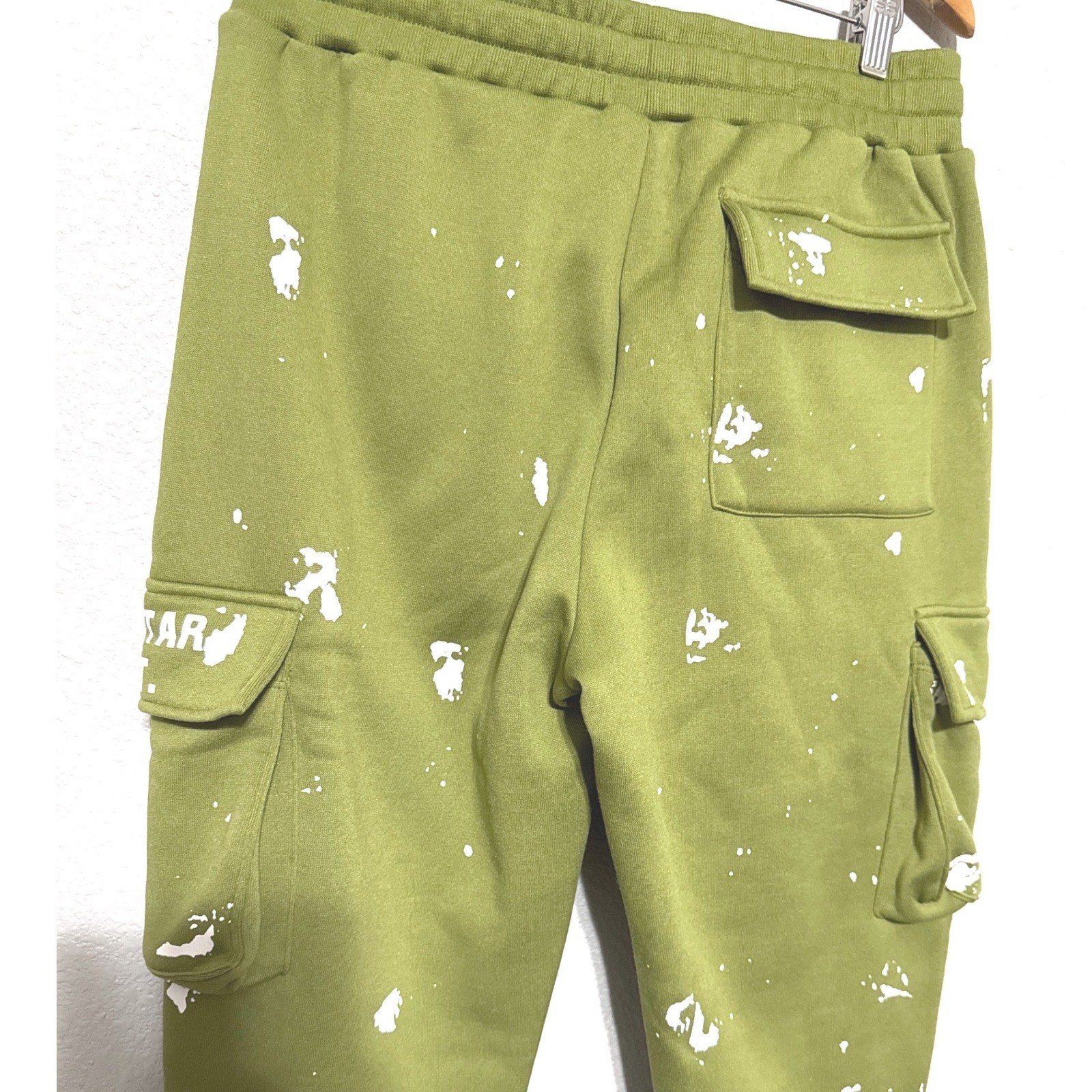 Rockstar Original Dist Womens XL Green Paint Splatter Stacked Cargo Sweatpants image 8