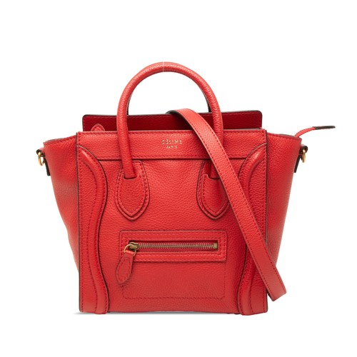 Celine Nano Leather Luggage Tote Pre-Loved Red