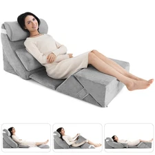 7PCS Bed Wedge Pillow Set Adjustable Back Neck Leg Support Memory Foam Grey