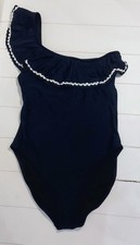 J Crew Women's Large One Shoulder Ruffled Swimsuit Blue Rick Rack One Piece