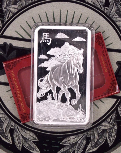 *PAMP SUISSE* 10oz .999 Silver *YEAR of the HORSE* Lunar Bullion Bar #EC8 ECC&C