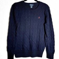 Polo Ralph Lauren Cable Knit Sweater Youth XL 18 20 Big Kids Navy Blue Y2K VTG