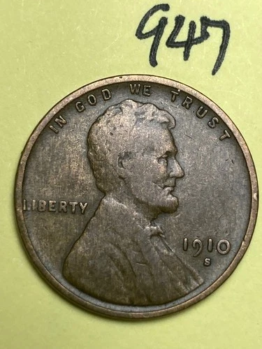 1910-S LINCOLN WHEAT CENT, low mintage date, "Fine" condition #947