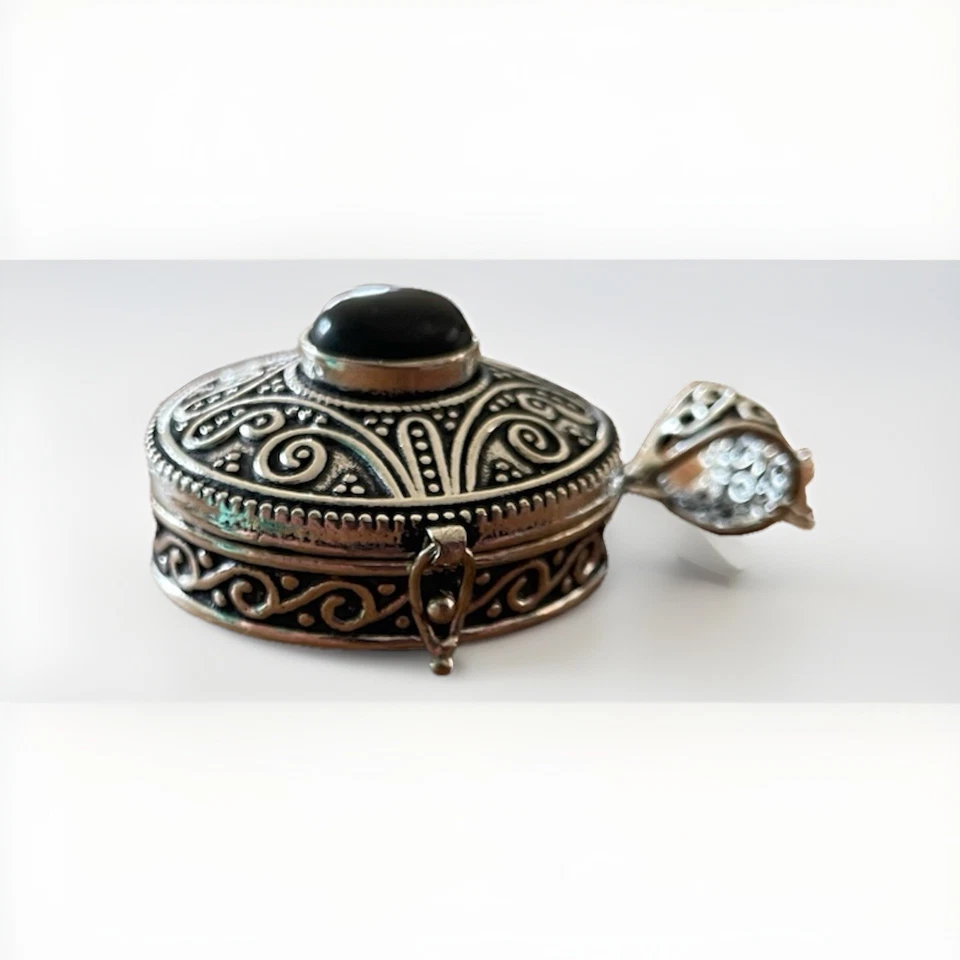 Collar Colgante Medallón Ónix Negro Estilo Vintage - Chapado en Plata 925 - Nuevo Foto 3 de 4