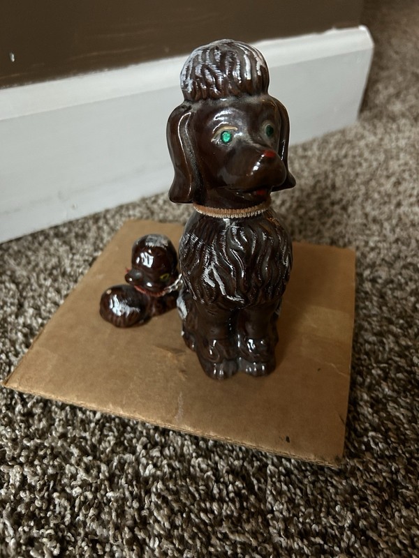 vintage dog figurines made in japan Red Pottery Dogs With Two Chain Puppies 