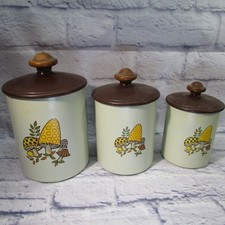 Set 3 lattine contenitore cucina alluminio funghi West Bend vintage USA