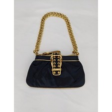 Nine West Y2K Black With Gold Chain Small Silk Cocktail Evening Handbag Purse