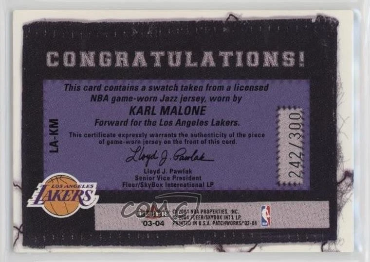 2003-04 Fleer Patchworks Licensed Apparel /300 Karl Malone #LA-KM HOF - Image 2 of 2